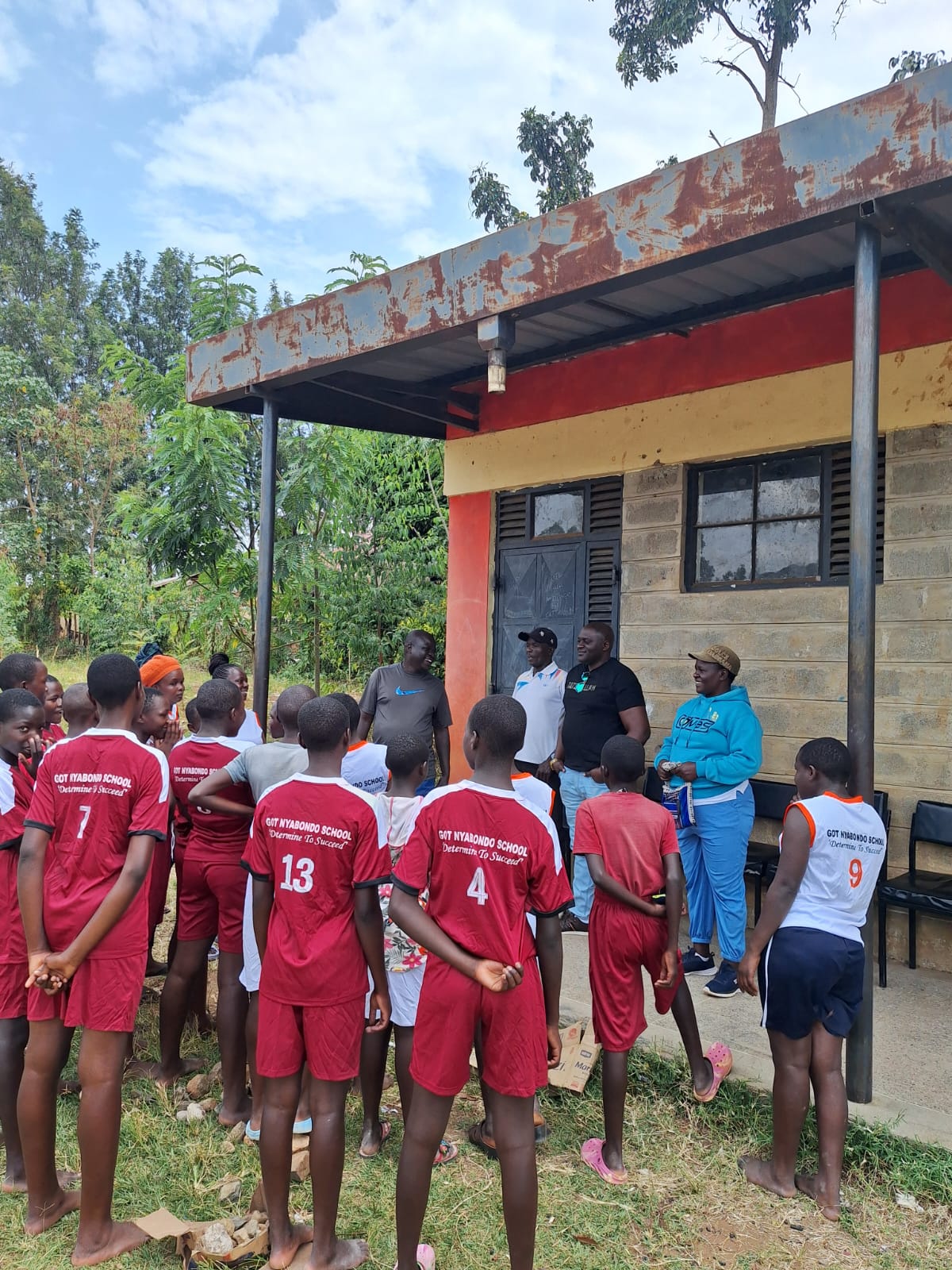Teams greet each other